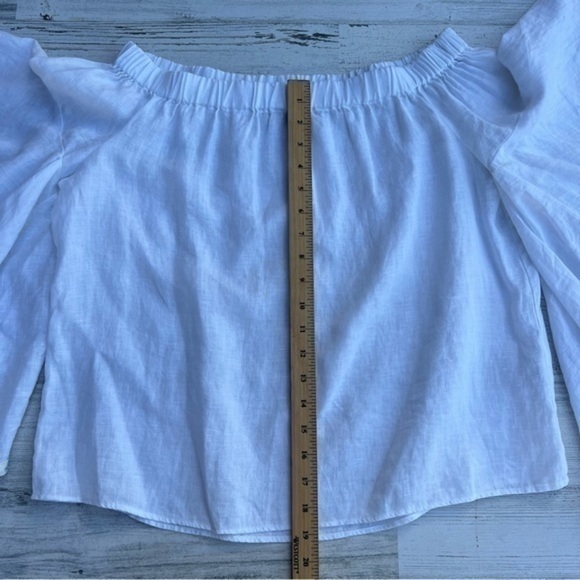 Zara Linen‎ Top Size Medium Womens Off Shoulder Blouse Bohemian Fringe Hem - Picture 10 of 11